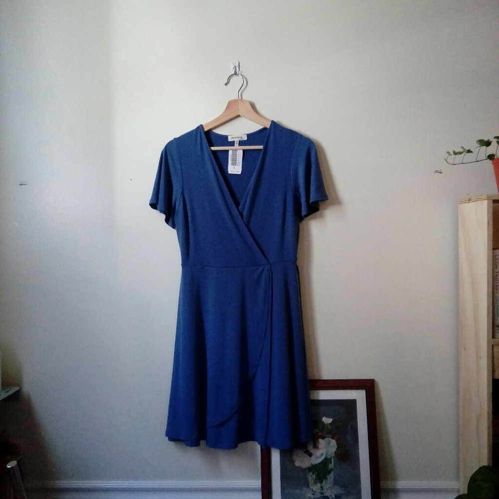 Monteau blue mini wrap dress